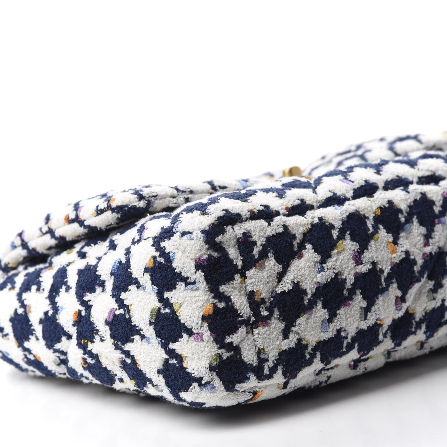 Tweed Quilted Large 19 Flap Ecru Navy Blue Multicolor