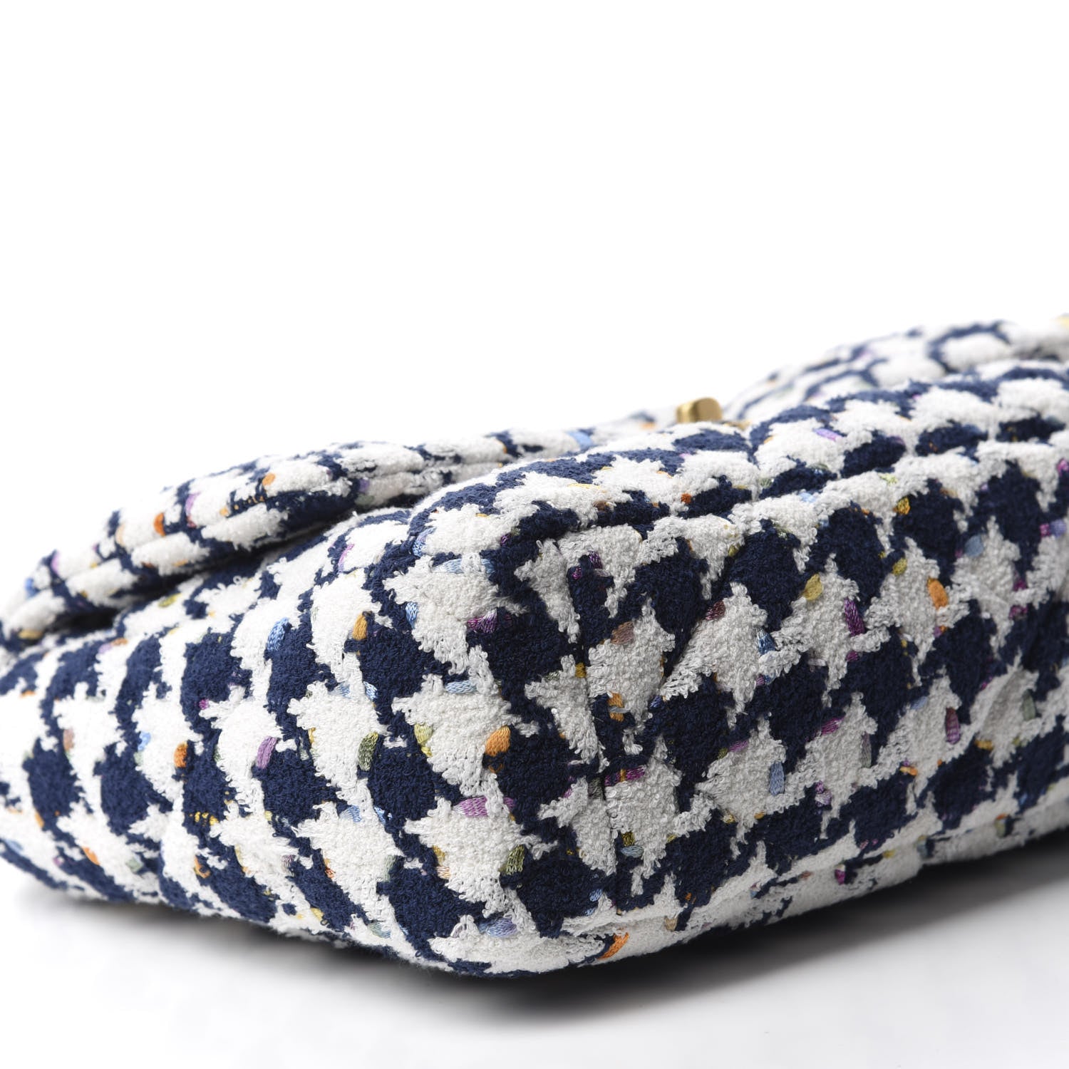 Chanel Tweed Quilted Large 19 Flap Ecru Navy Blue Multicolor 6 of 10