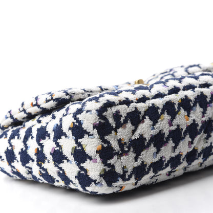 Chanel Tweed Quilted Large 19 Flap Ecru Navy Blue Multicolor 6 of 10