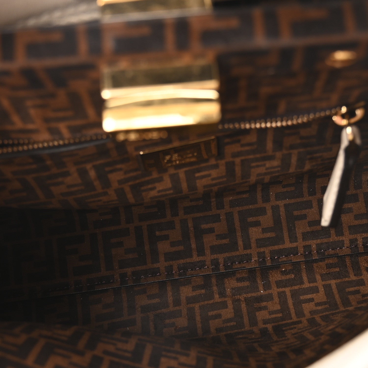 Fendi Vitello Seta Suede FF Mini Peekaboo Iconic Satchel Uovo Sigaro Marrone 5 of 10