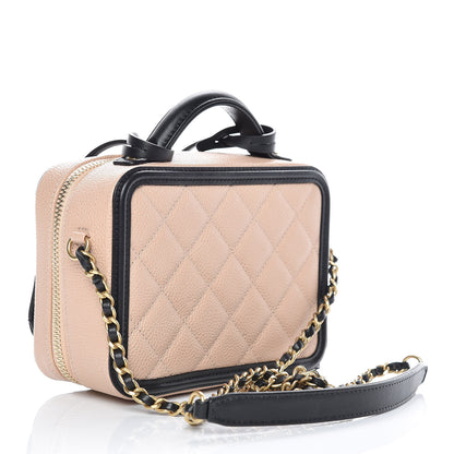 Chanel Caviar Quilted Small CC Filigree Vanity Case Beige Black 3 of 9