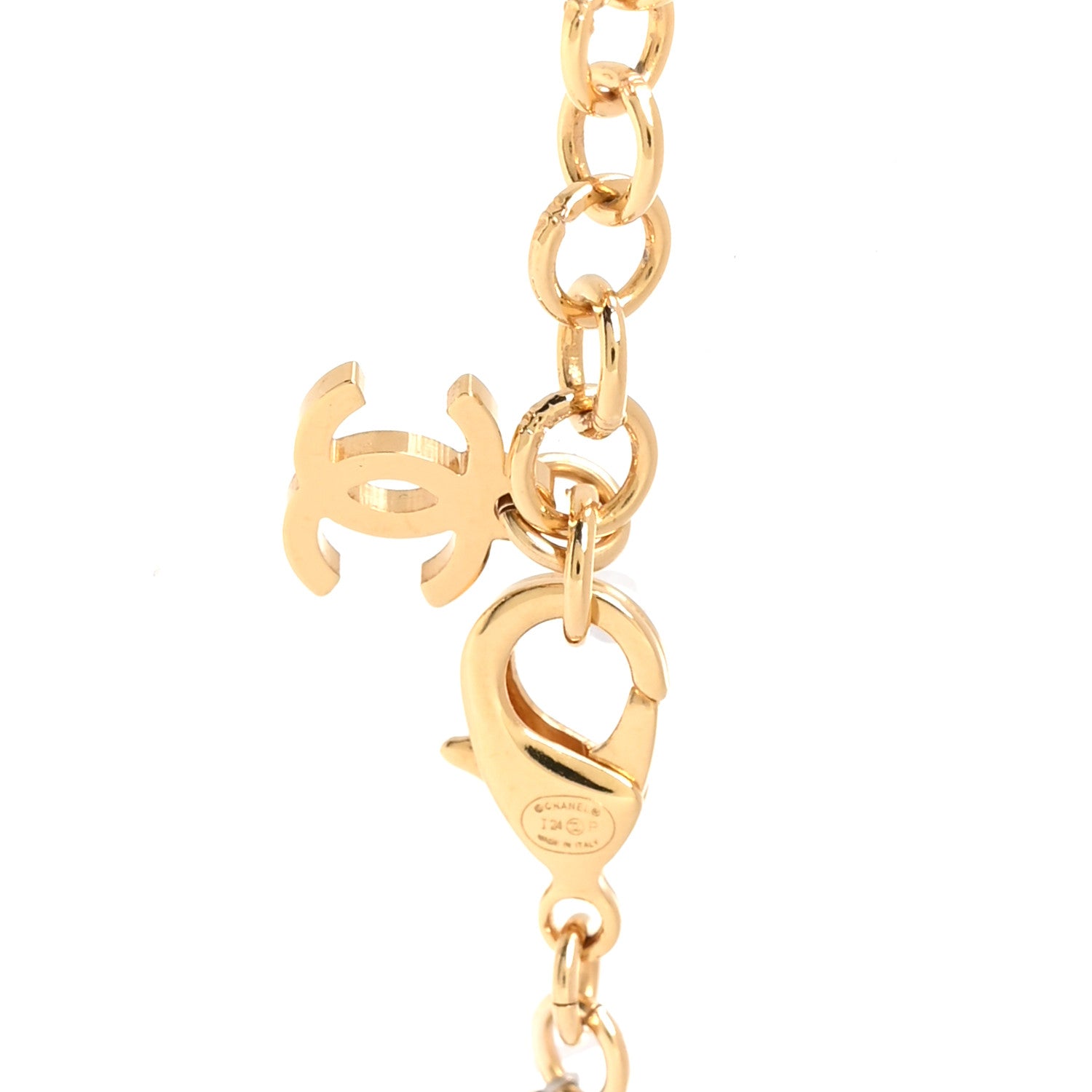 Chanel Metal Denim CC Heart Choker Gold Blue Pearly White 4 of 5