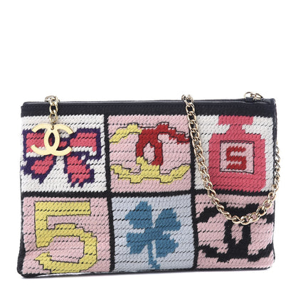 Chanel Needlepoint Precious Symbols Clutch Shoulder Bag Black 1 of 9