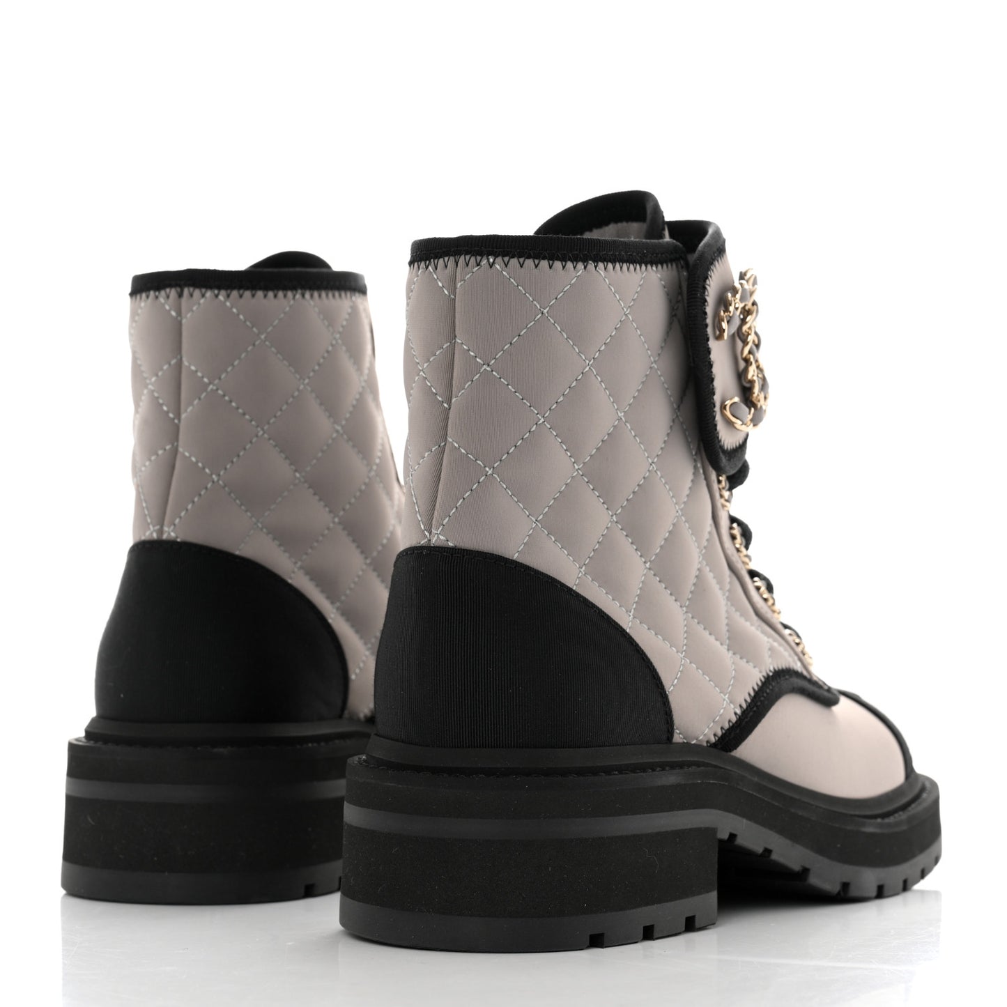 Fabric Grosgrain Quilted Cap Toe Lace Up Combat Boots 35.5 Gray