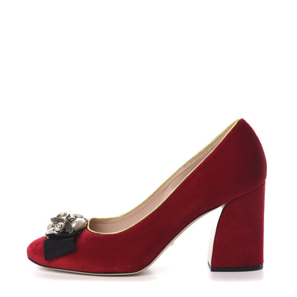 Gucci Velvet Etoile Pearl Embellished Pumps 40 Hibiscus Red 1 of 10