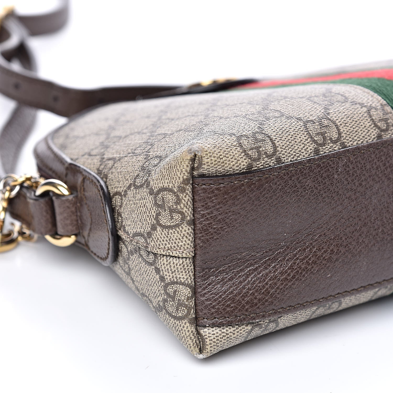Gucci GG Supreme Monogram Textured Dollar Calfskin Web Small Ophidia Dome Shoulder Bag Beige Ebony New Acero 9 of 16