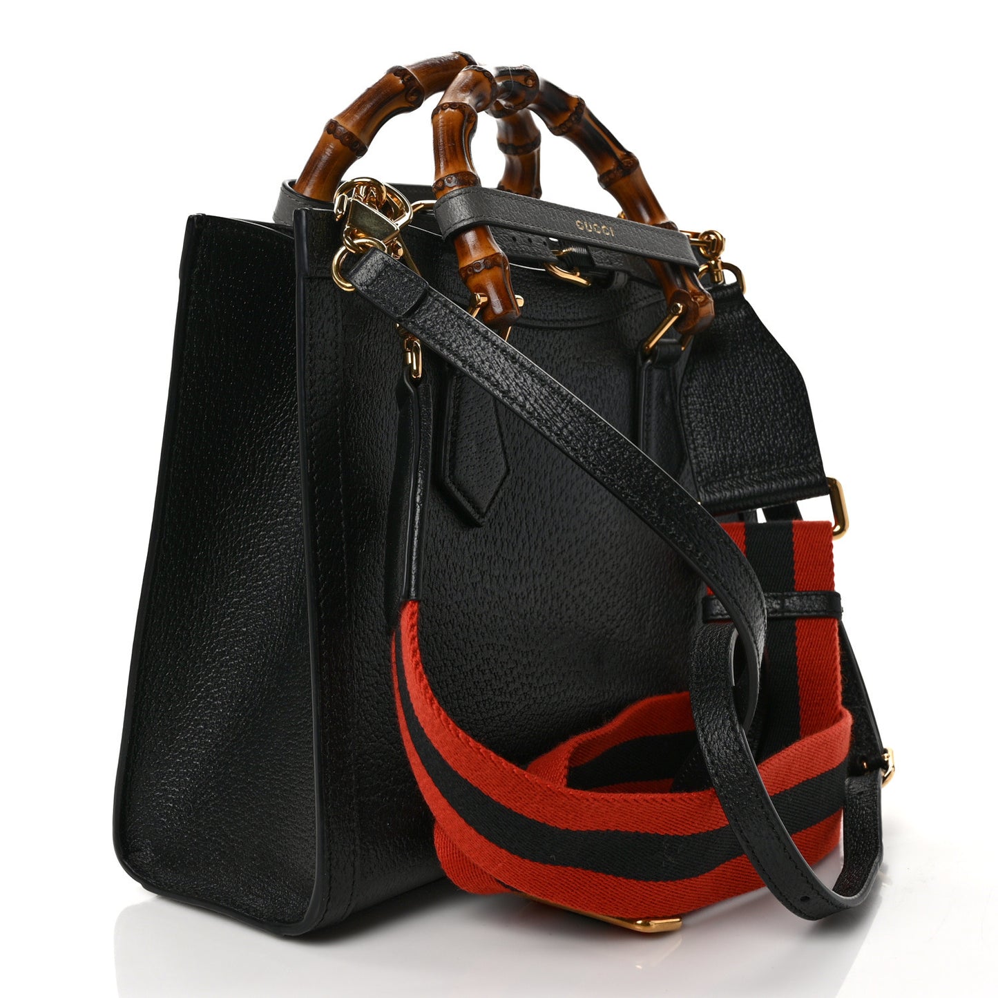 Textured Dollar Calfskin Web Small Diana Tote Bag Black Dusty Grey