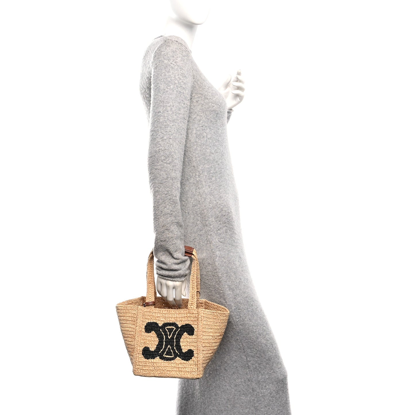Raffia Calfskin Triomphe Cube Tote Natural Black