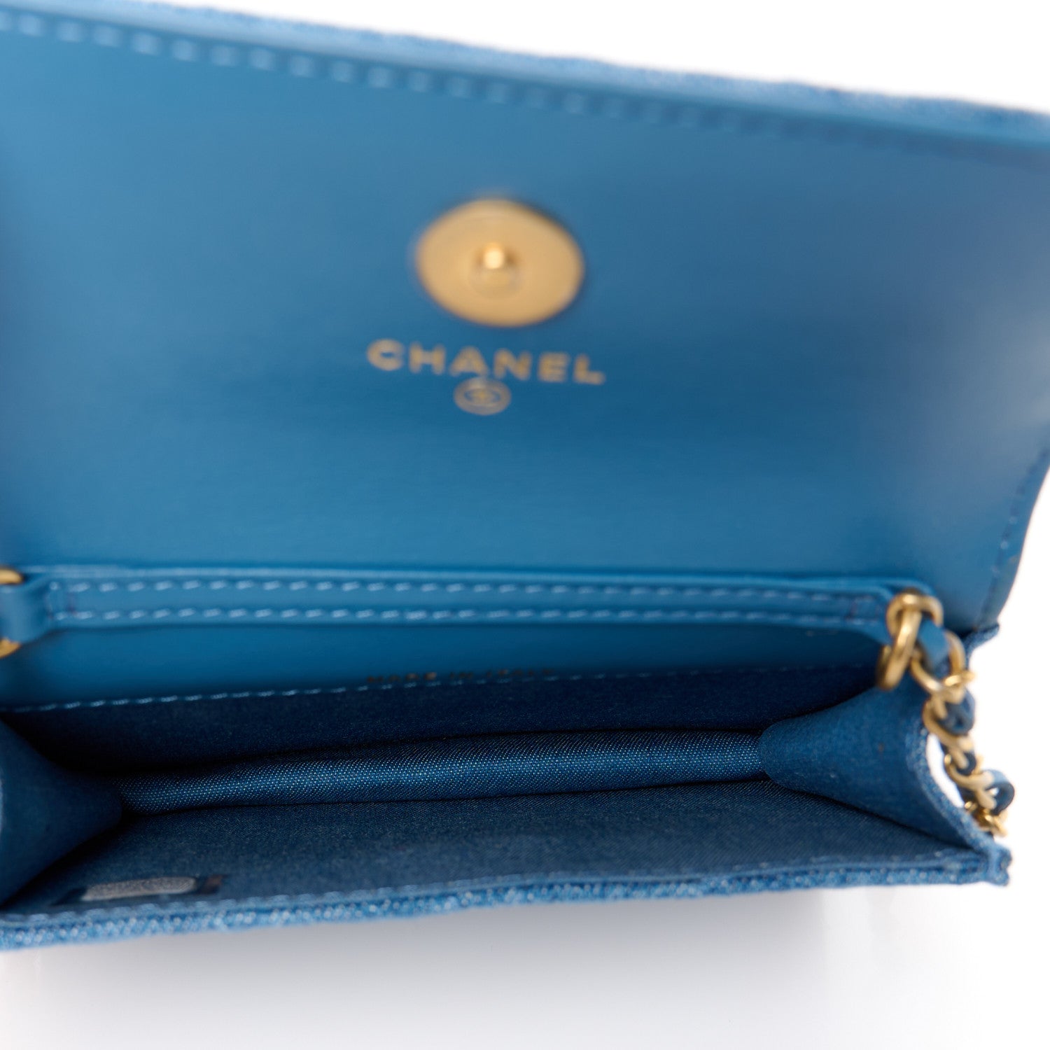 Chanel Denim Quilted CC Pearl Crush Clutch With Chain Blue 5 of 11