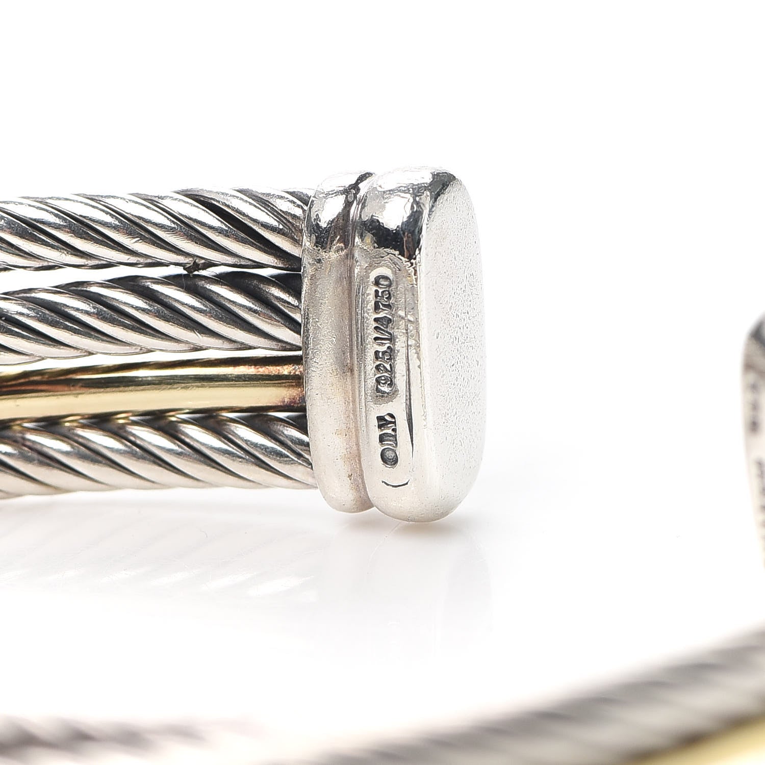 David Yurman Sterling Silver 18K Yellow Gold Crossover Three Row Cuff Bracelet 4 of 5