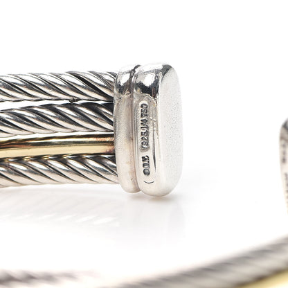 David Yurman Sterling Silver 18K Yellow Gold Crossover Three Row Cuff Bracelet 4 of 5