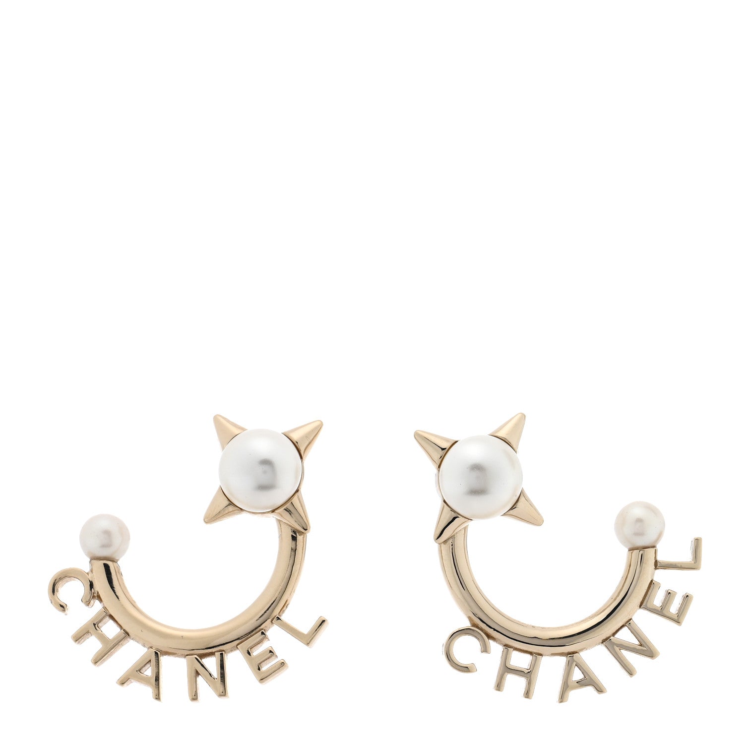 Chanel Pearl Logo Earrings Gold 1 of 5