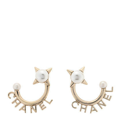 Chanel Pearl Logo Earrings Gold 1 of 5