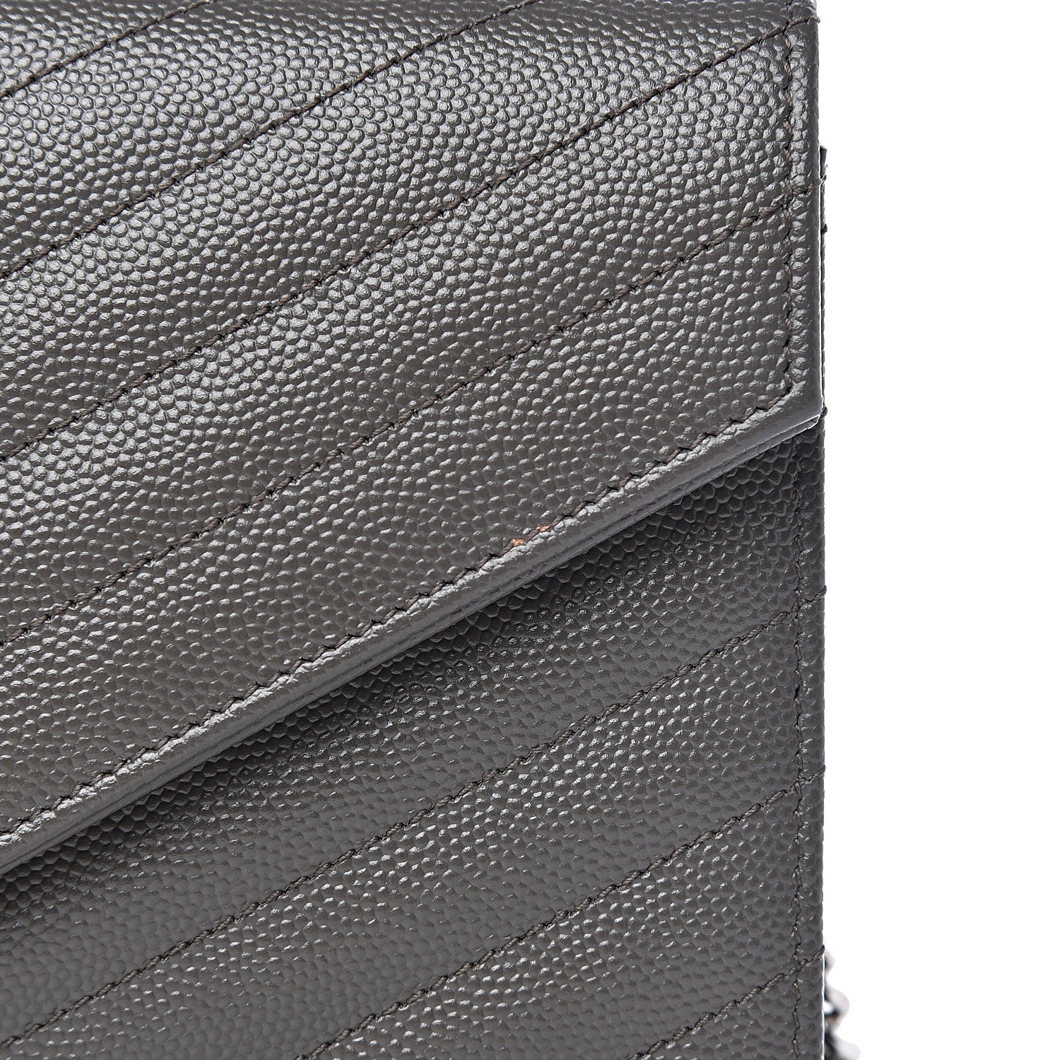Saint Laurent Grain De Poudre Matelasse Chevron Monogram Envelope Chain Wallet Coal 10 of 10