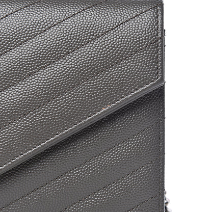 Saint Laurent Grain De Poudre Matelasse Chevron Monogram Envelope Chain Wallet Coal 10 of 10