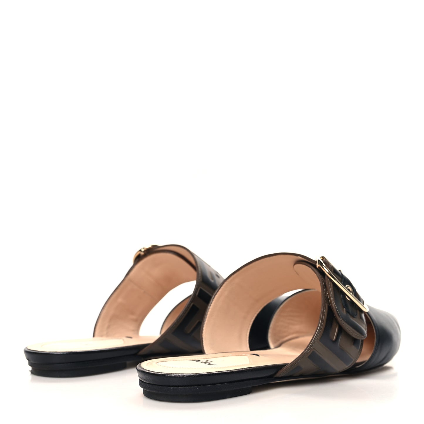 Vitello FF Embossed Buckle Flat Mules 36.5 Maya Black