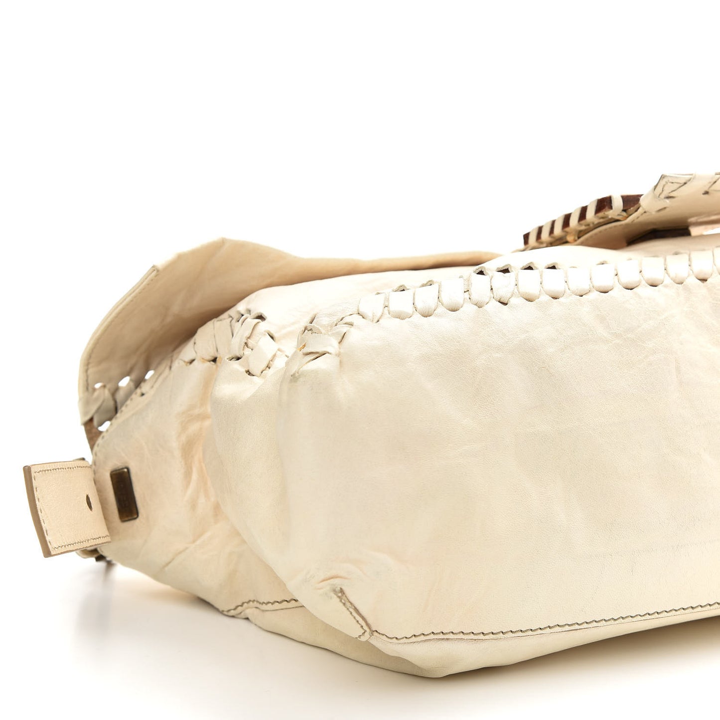 Goatskin Whipstitch Large Convertible Baguette White