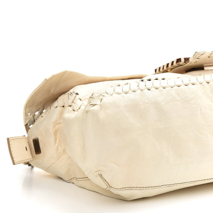 Fendi Goatskin Whipstitch Large Convertible Baguette White 6 of 11