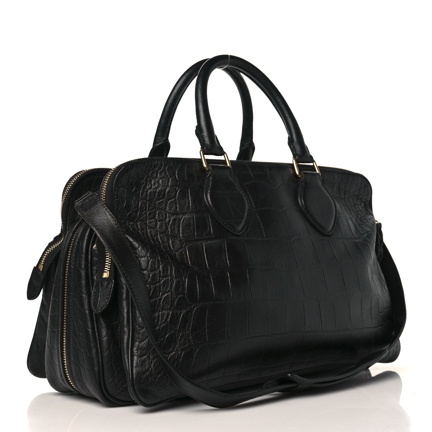 Celine Crocodile Embossed Calfskin Small Triptyque Satchel Black 3 of 11