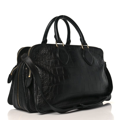 Celine Crocodile Embossed Calfskin Small Triptyque Satchel Black 3 of 11