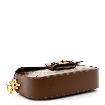 Gucci GG Supreme Monogram Small Horsebit 1955 Chain Shoulder Bag Beige Ebony Brown Sugar 4 of 9