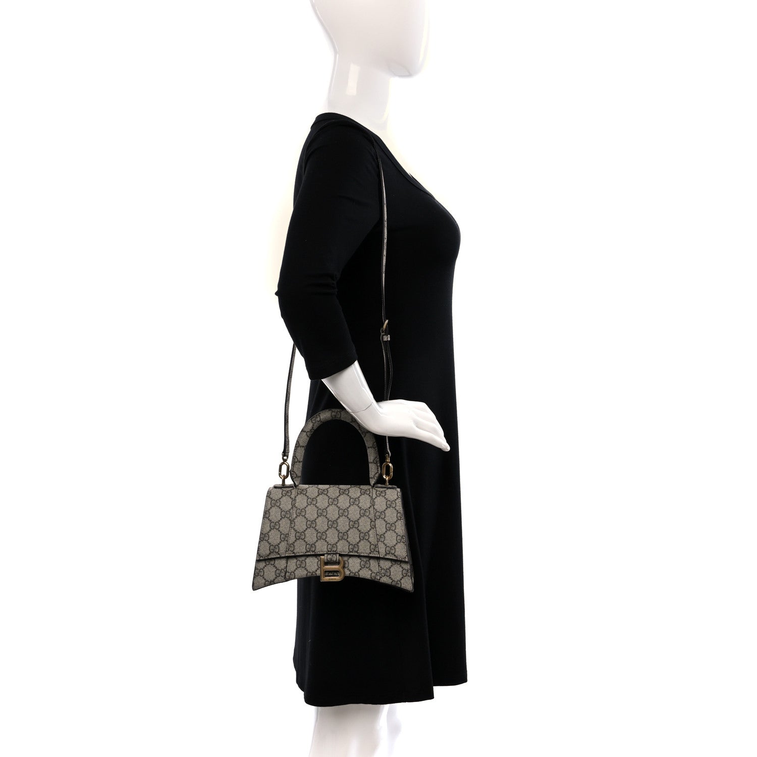 Balenciaga X GUCCI GG Supreme Monogram Small Hourglass Top Handle Bag Beige Ebony 2 of 8