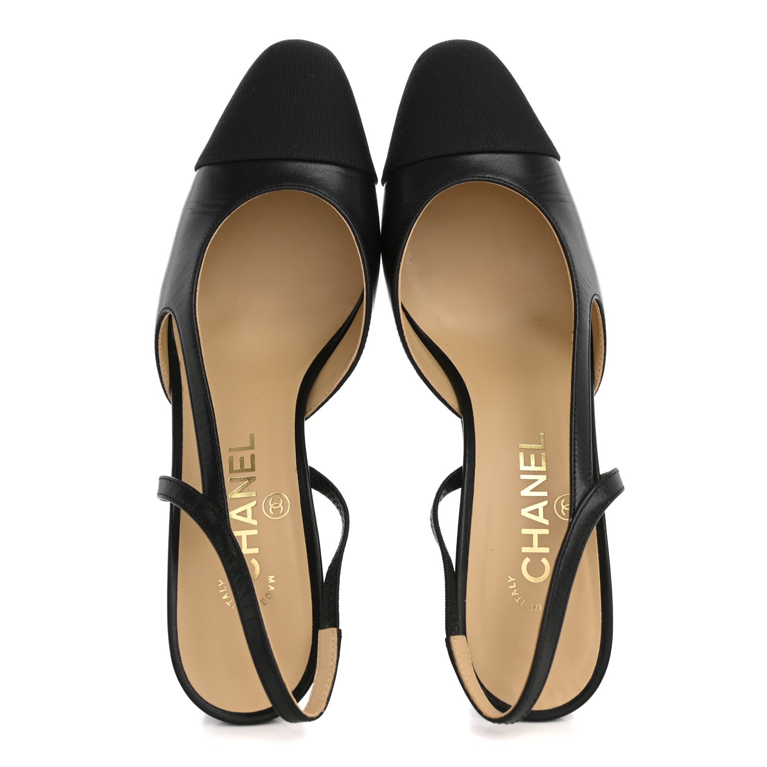 Chanel Goatskin Grosgrain Cap Toe CC Slingback Pumps 38.5 Black 2 of 10