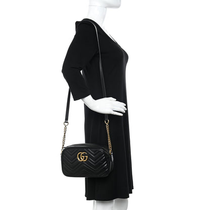 Gucci Calfskin Matelasse Small GG Marmont Chain Shoulder Bag Black 2 of 12