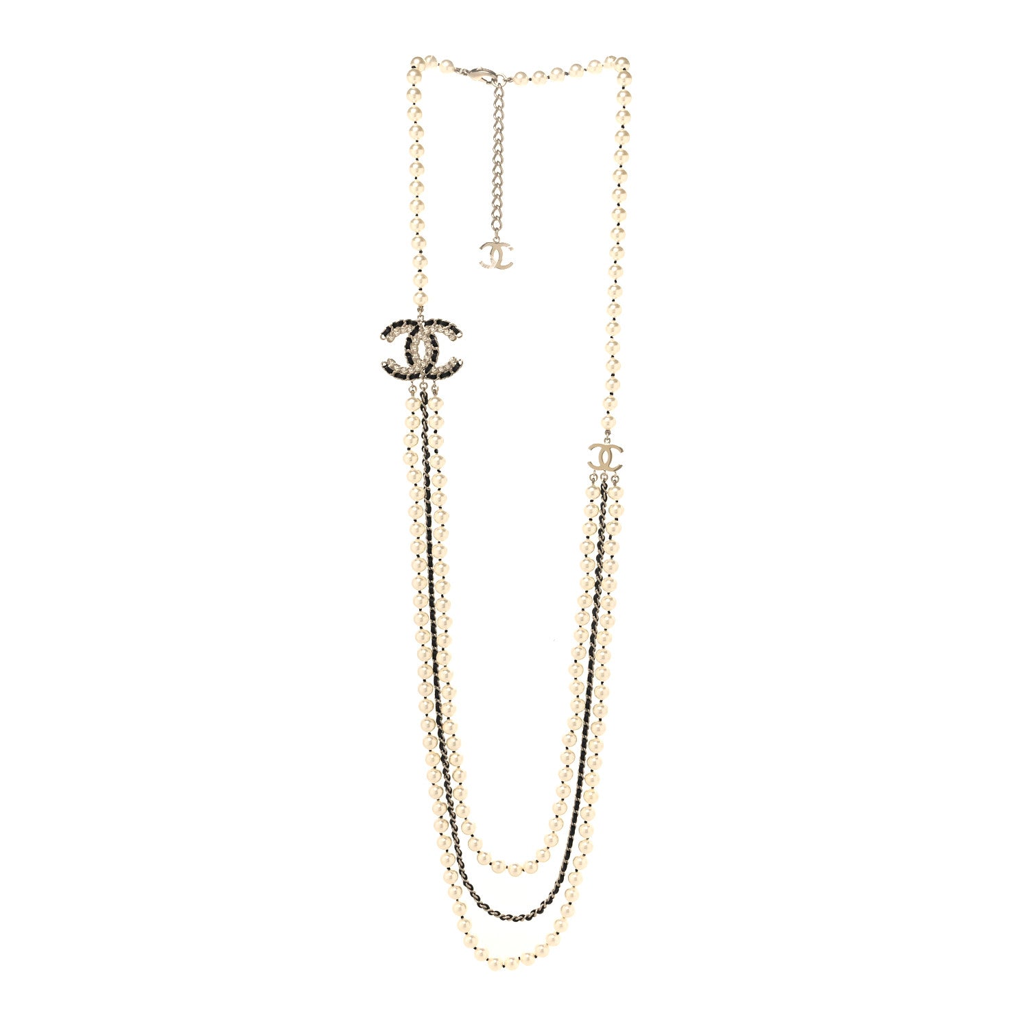 Chanel Lambskin Pearl Crystal CC Multi Strand Necklace Black Gold 3 of 5