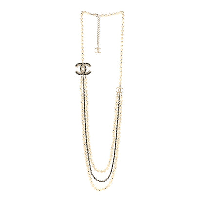 Chanel Lambskin Pearl Crystal CC Multi Strand Necklace Black Gold 3 of 5