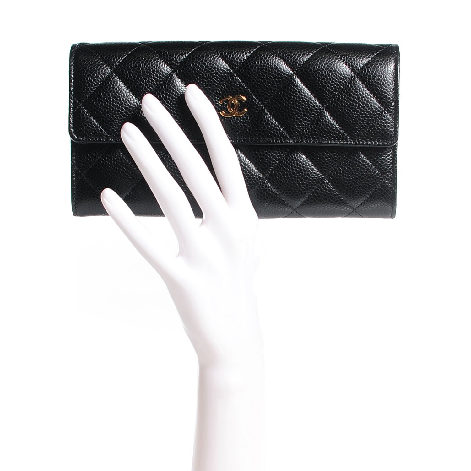 Chanel Caviar Quilted Large Gusset Flap Wallet Black 2 of 9