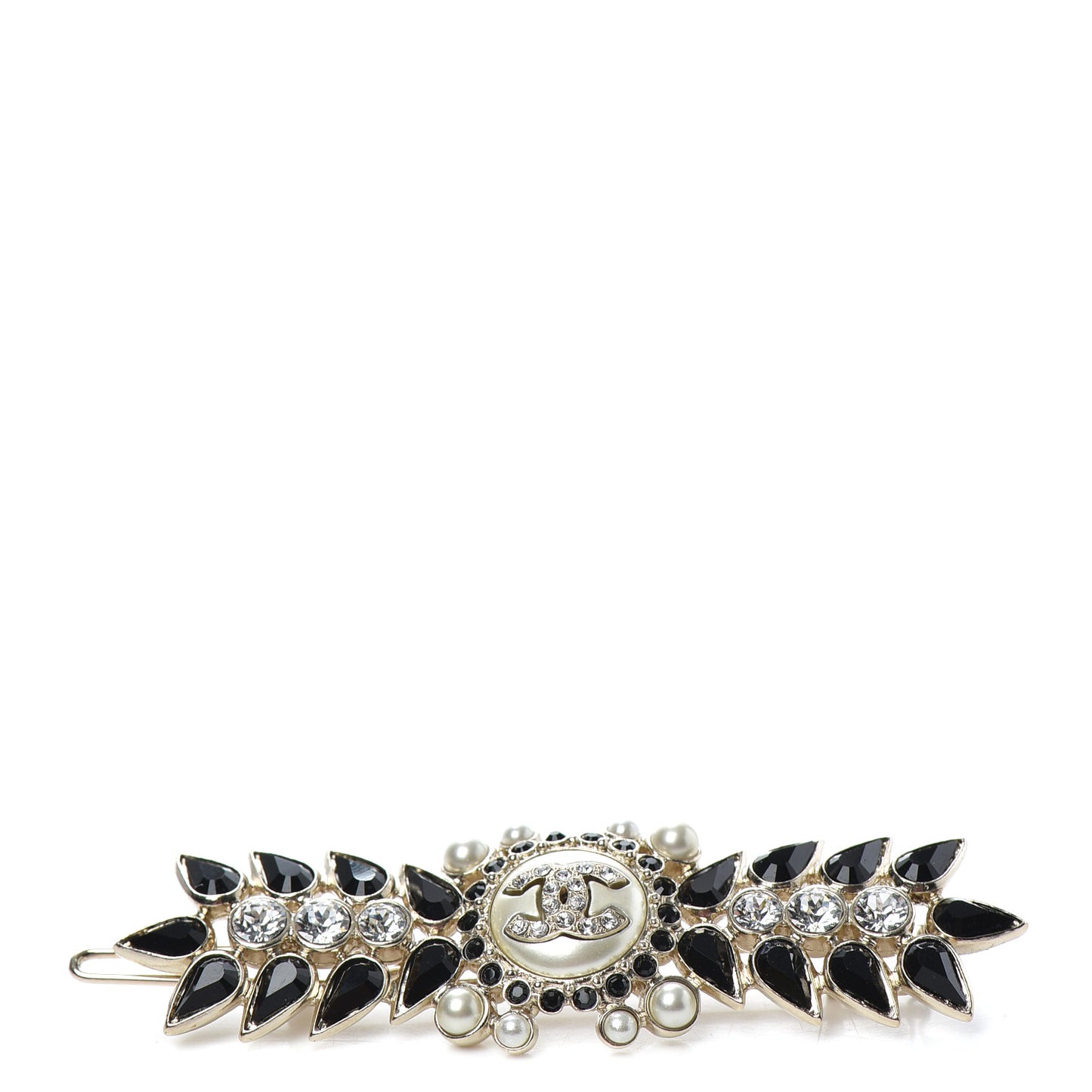 Pearl Crystal CC Barrette Gold Black