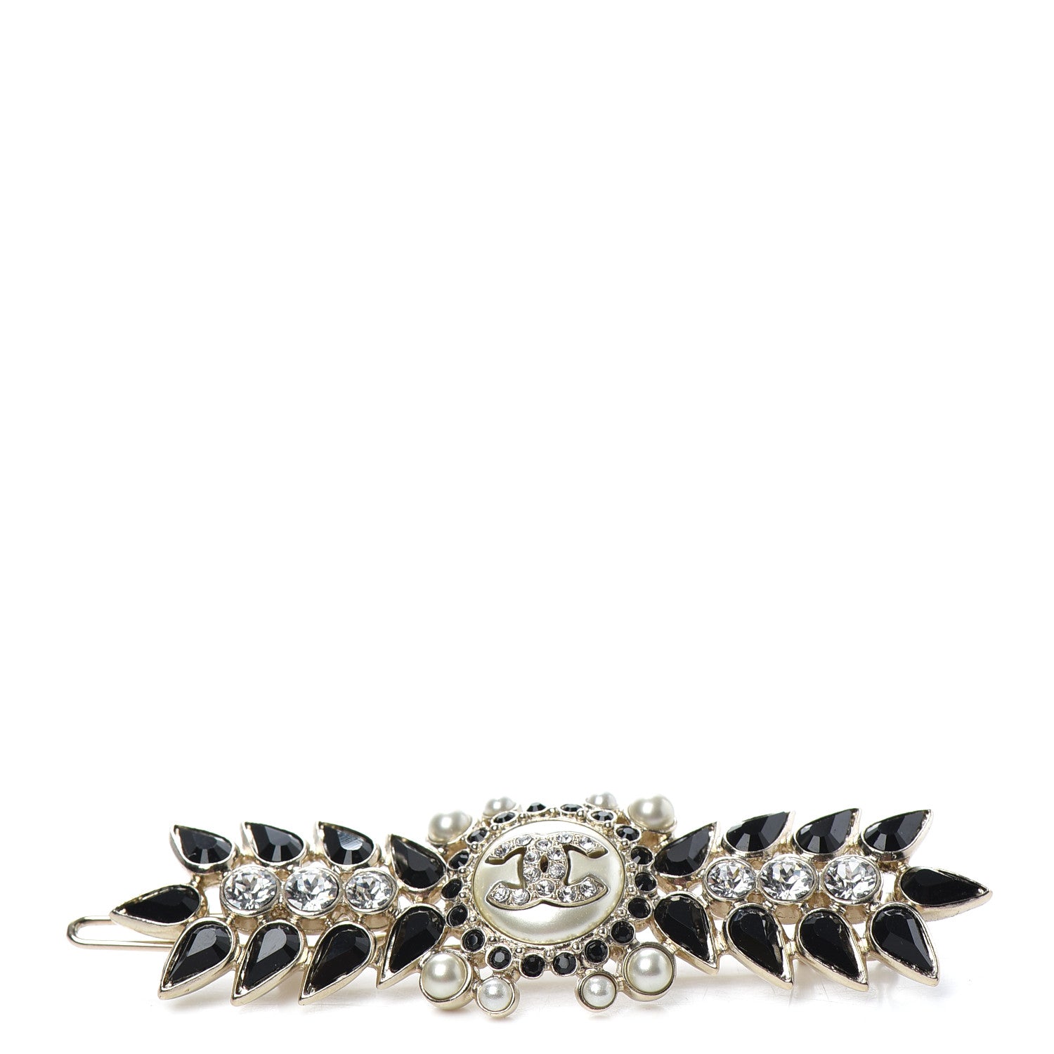 Chanel Pearl Crystal CC Barrette Gold Black 1 of 3