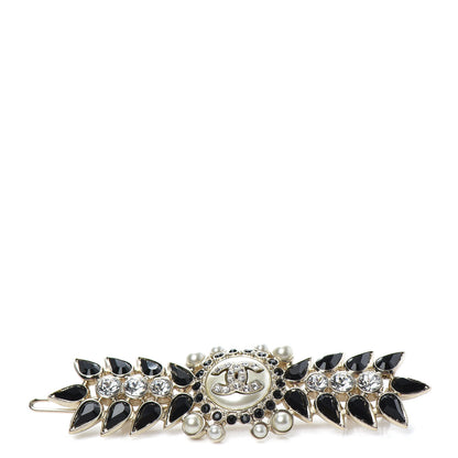 Chanel Pearl Crystal CC Barrette Gold Black 1 of 3