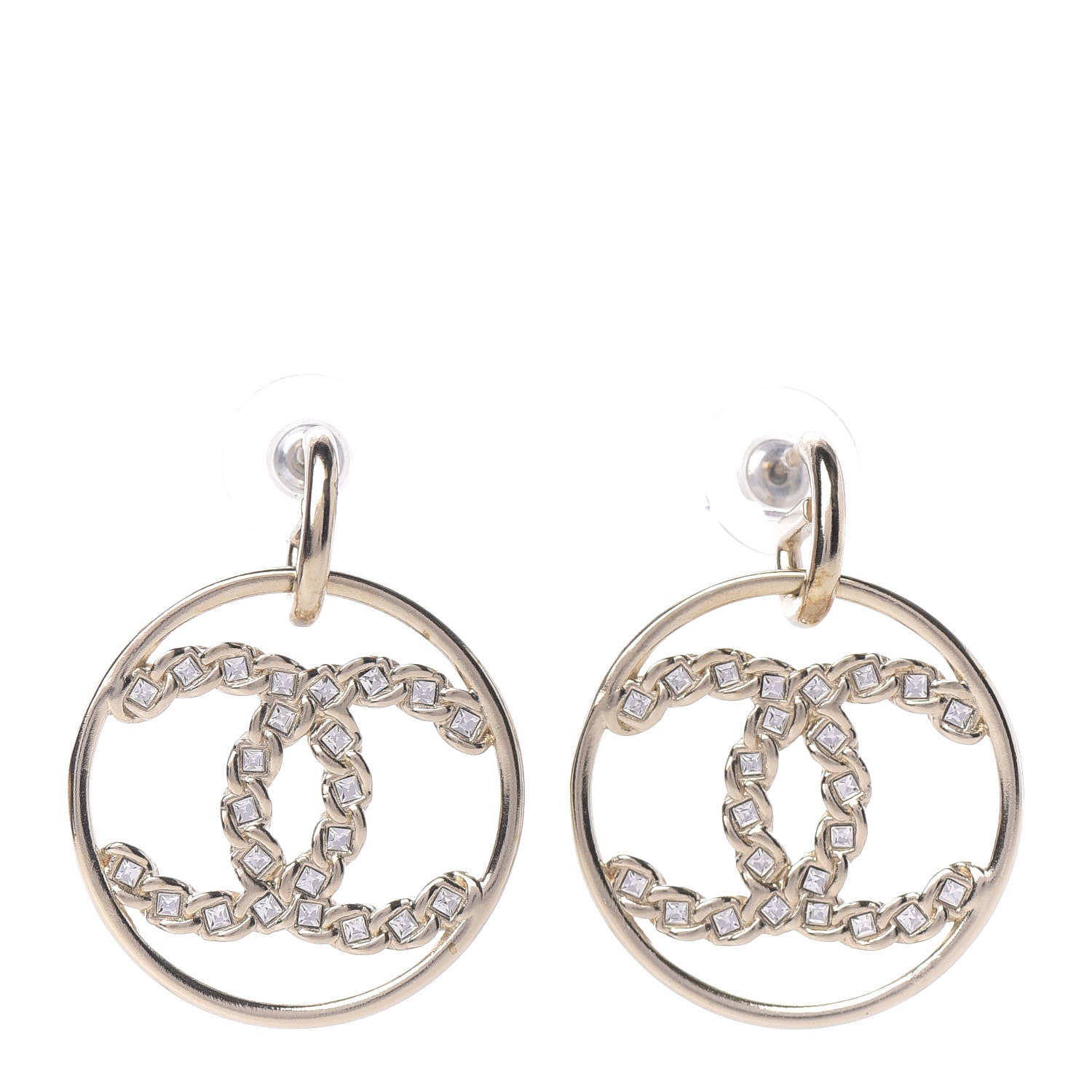 Chanel Baguette Crystal High Society CC Drop Earrings Gold 1 of 6