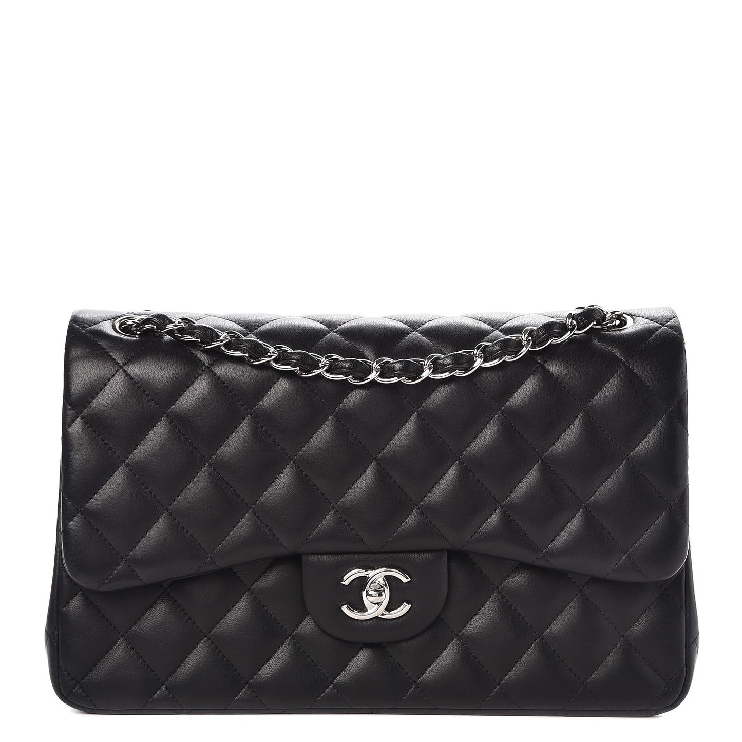 Lambskin Quilted Jumbo Double Flap Black