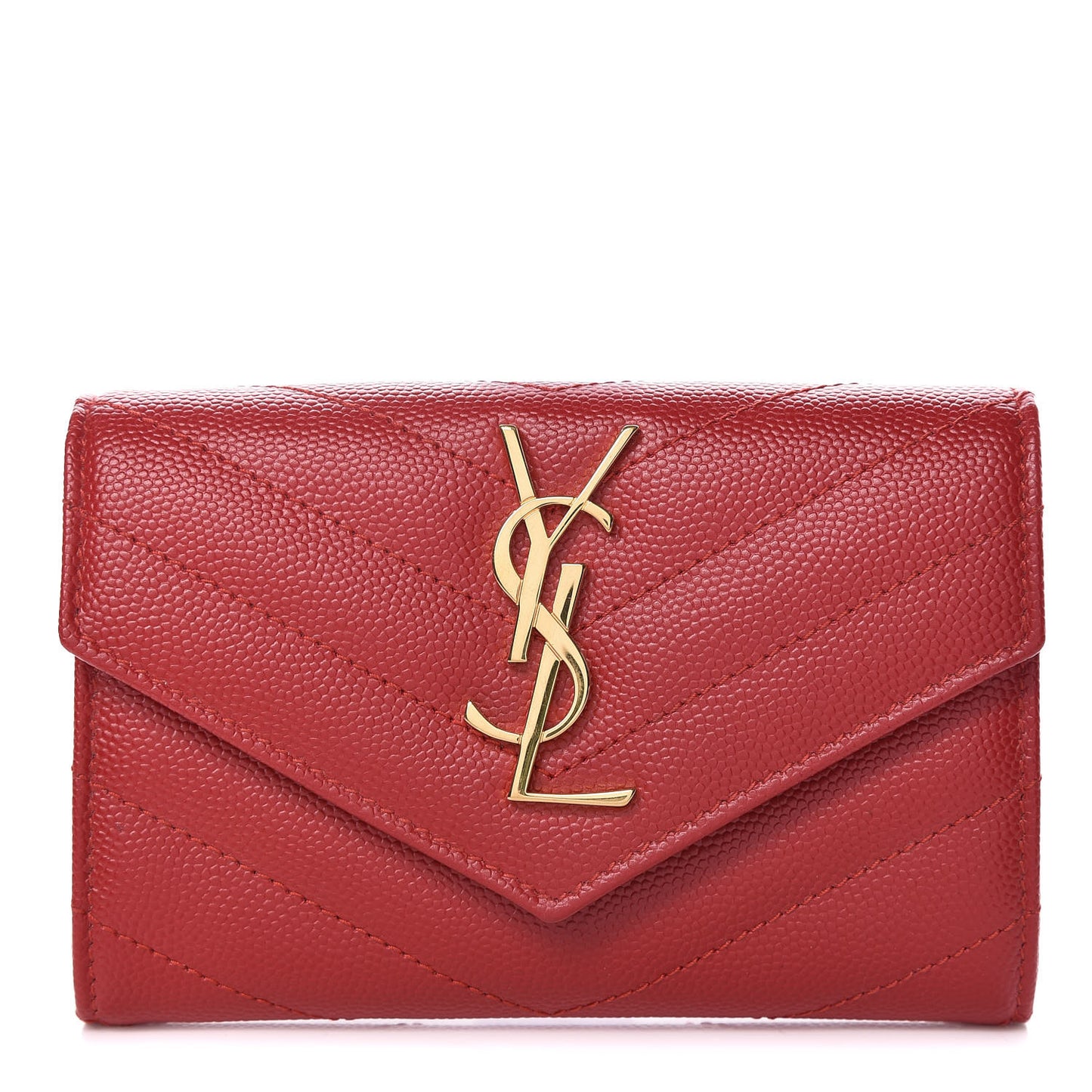 Grain De Poudre Matelasse Chevron Small Monogram Envelope Wallet Rouge Eros