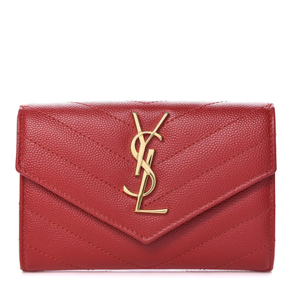 Saint Laurent Grain De Poudre Matelasse Chevron Small Monogram Envelope Wallet Rouge Eros 1 of 11