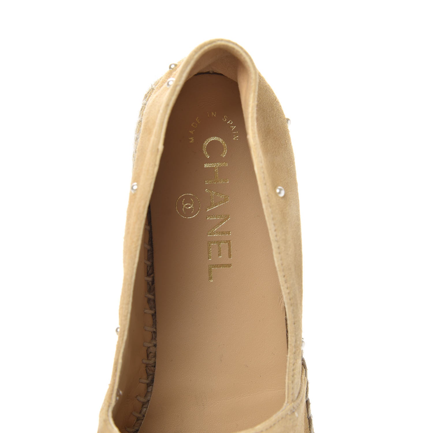 Chanel Suede Pearl CC Espadrilles 39 Beige Black 6 of 9