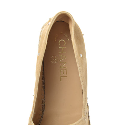 Chanel Suede Pearl CC Espadrilles 39 Beige Black 6 of 9