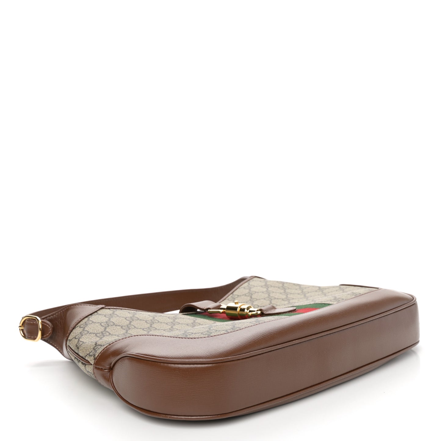 GG Supreme Monogram Azalea Calfskin Web Medium Jackie 1961 Hobo Beige Ebony Brown Sugar