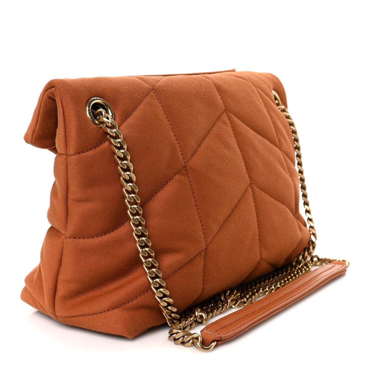Saint Laurent Canvas Quilted Small Loulou Puffer Monogram Chain Satchel Hot Rust 3 of 10