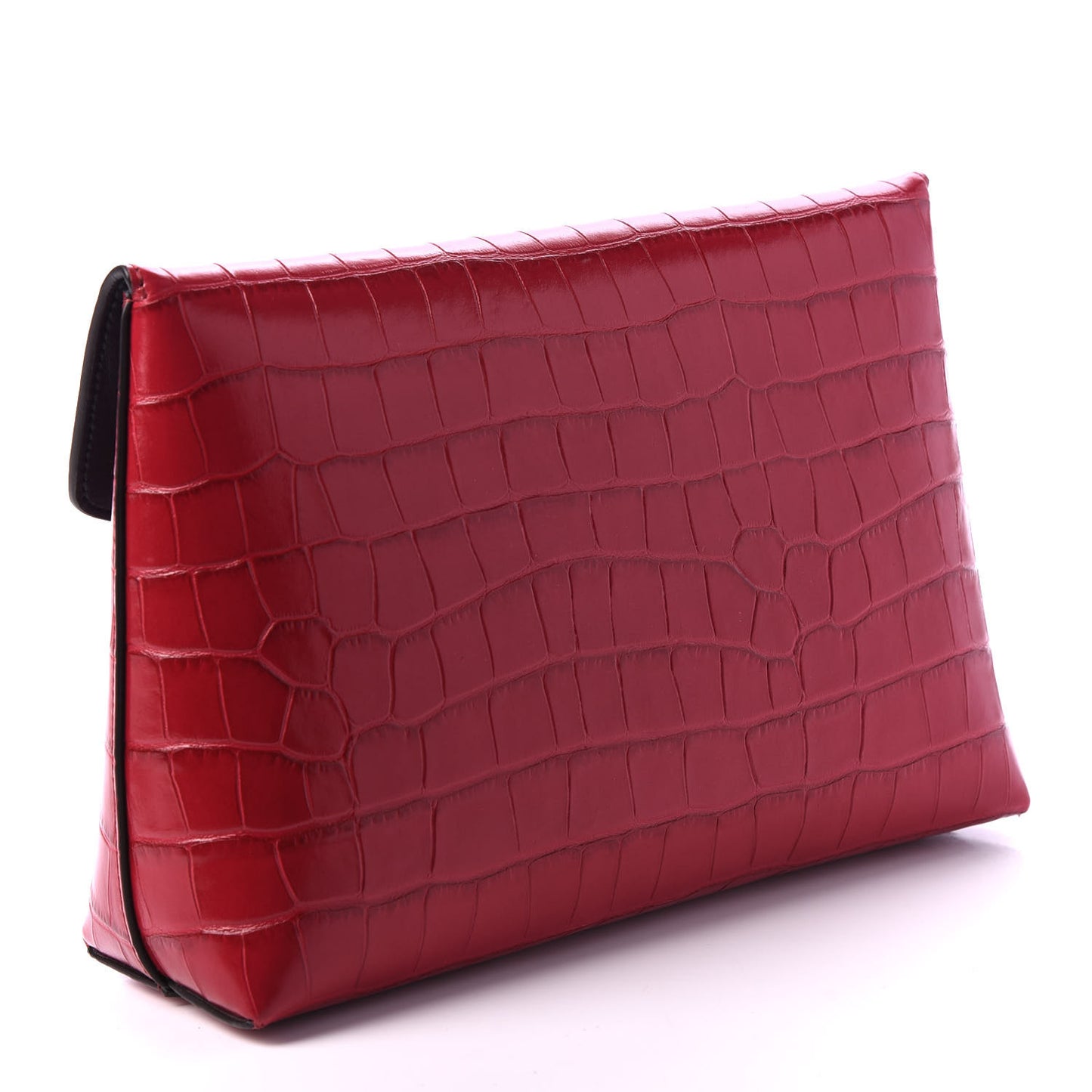 Crocodile Embossed Calfskin Large Darley Cosmetic Pouch Red Berry