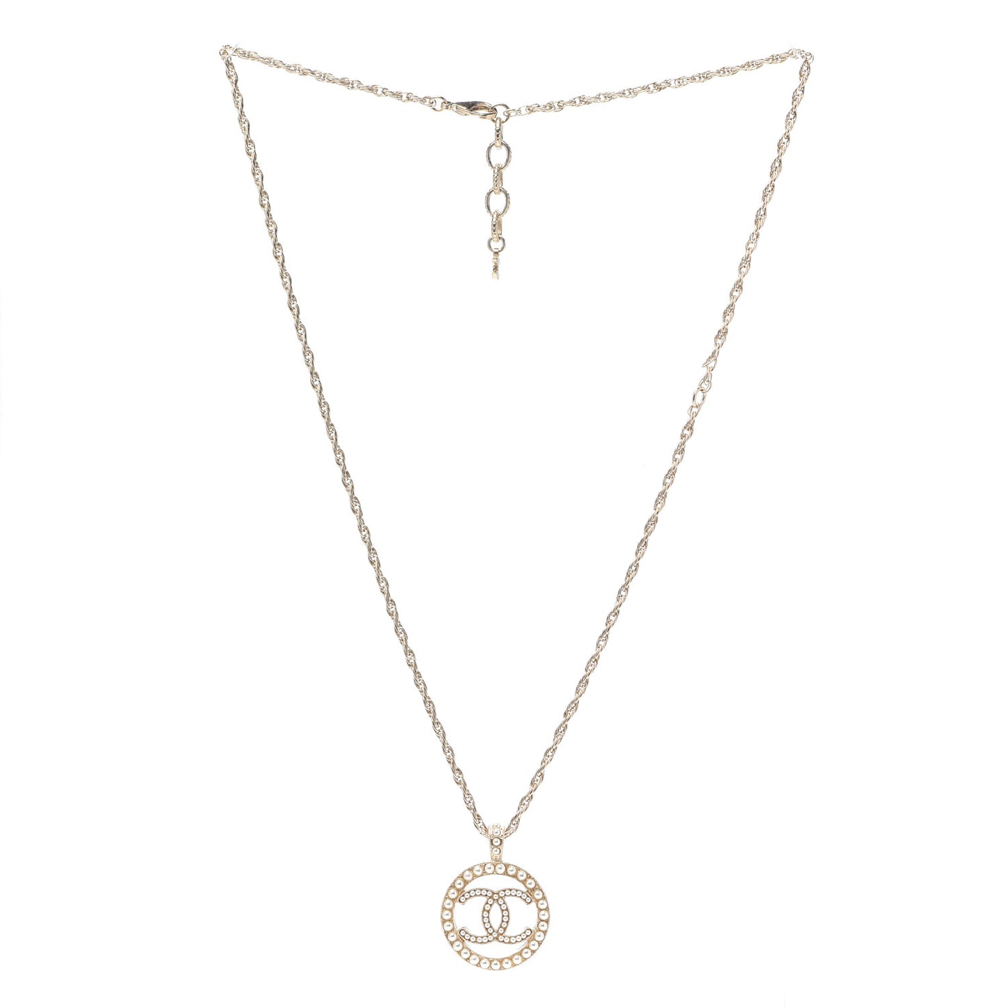 Pearl CC Round Pendant Necklace Gold