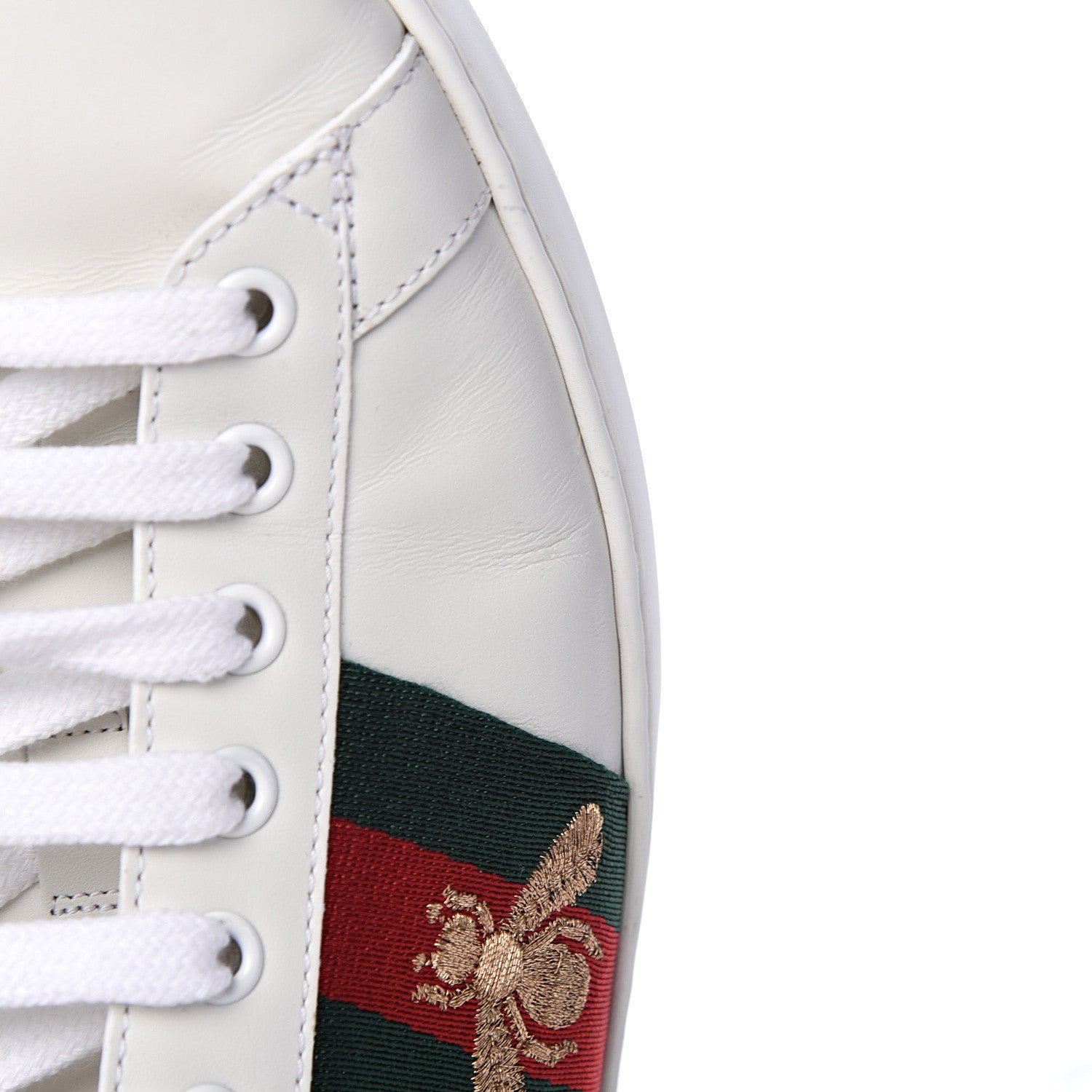 Gucci Miro Soft Calfskin Laminated Ayers Web Bee Embroidered Mens Ace Sneakers 8 White Red Flame Green 13 of 14