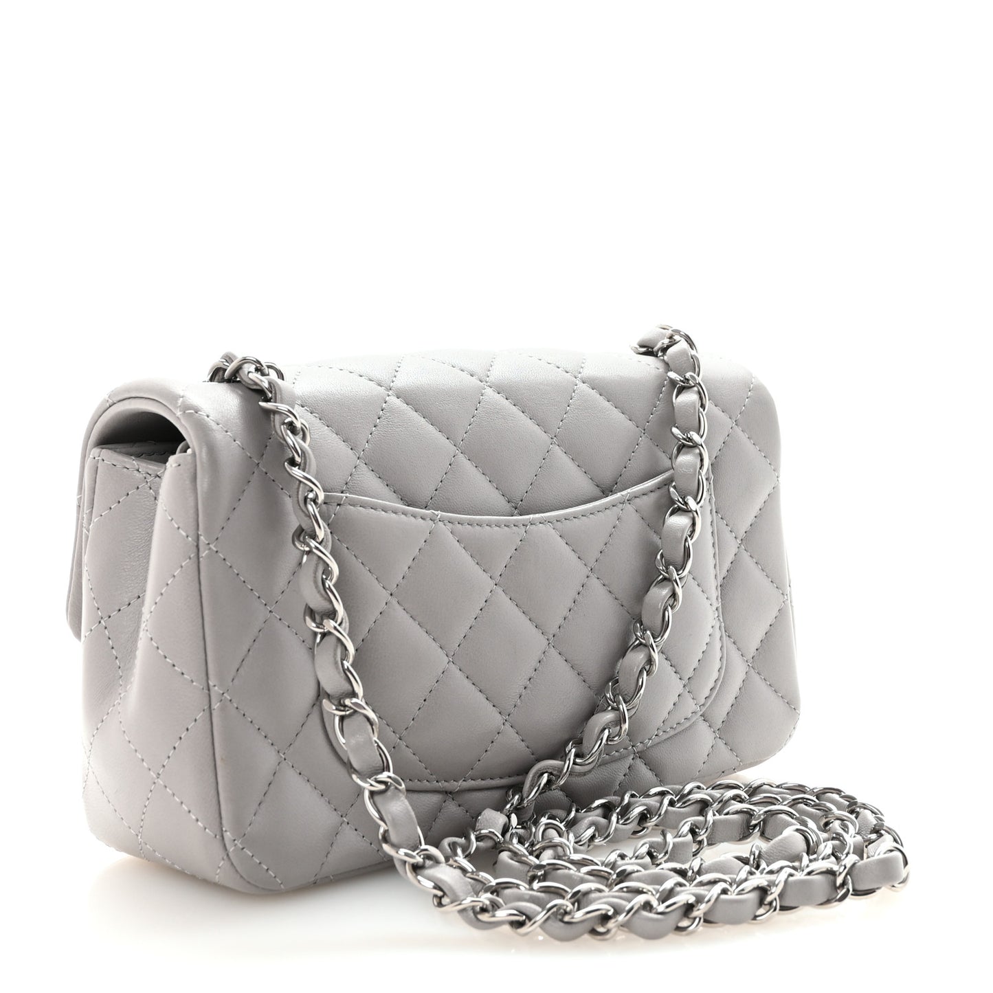 Lambskin Quilted Mini Rectangular Flap Grey