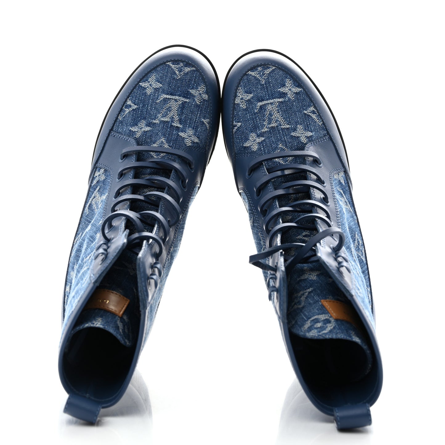 Calfskin Monogram Denim Laureate Platform Desert Boots 38 Blue