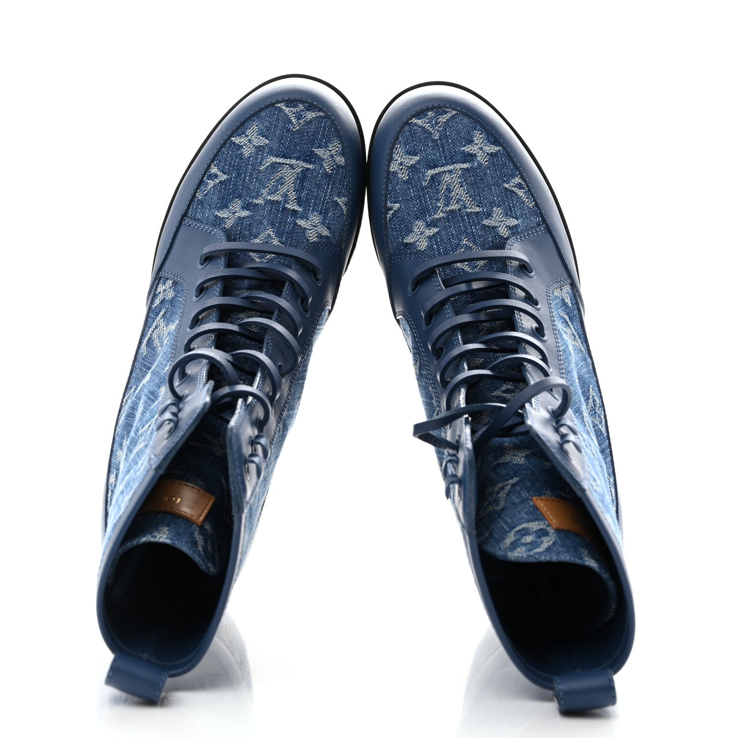 Louis Vuitton Calfskin Monogram Denim Laureate Platform Desert Boots 38 Blue 2 of 10
