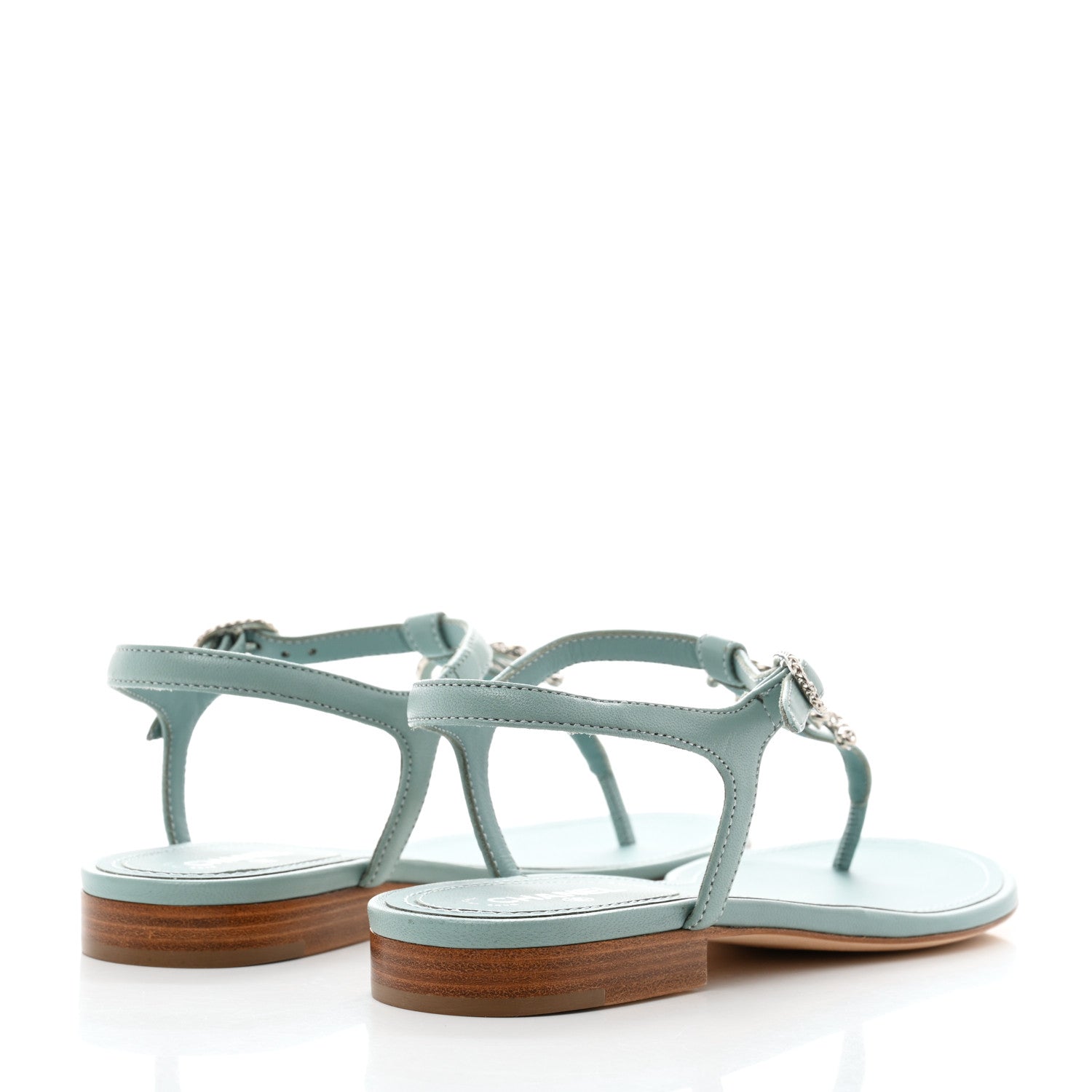 Chanel Lambskin Crystal CC Thong Sandals 36.5 Light Blue 4 of 8