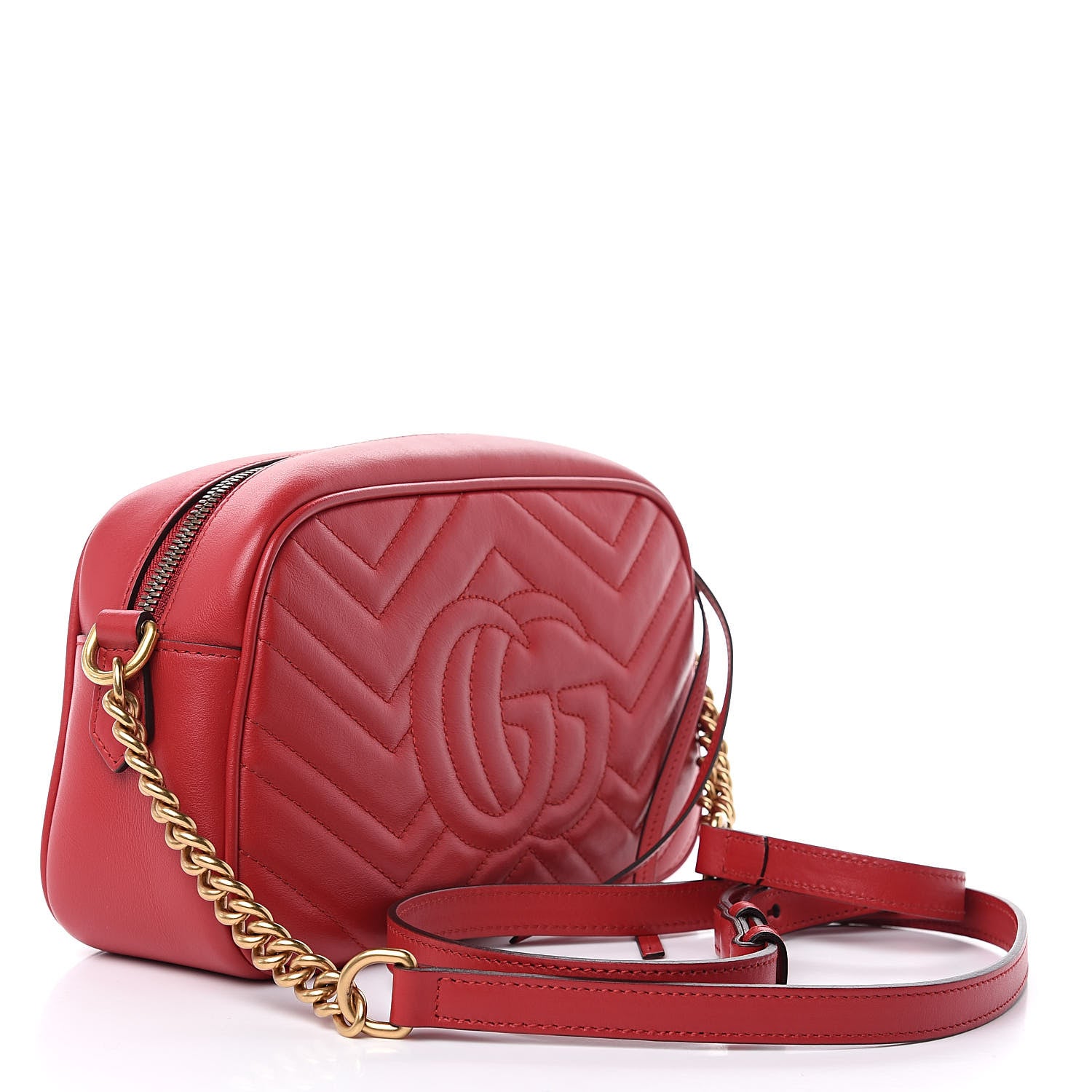 Gucci Calfskin Matelasse Small GG Marmont Chain Shoulder Bag Hibiscus Red 3 of 9